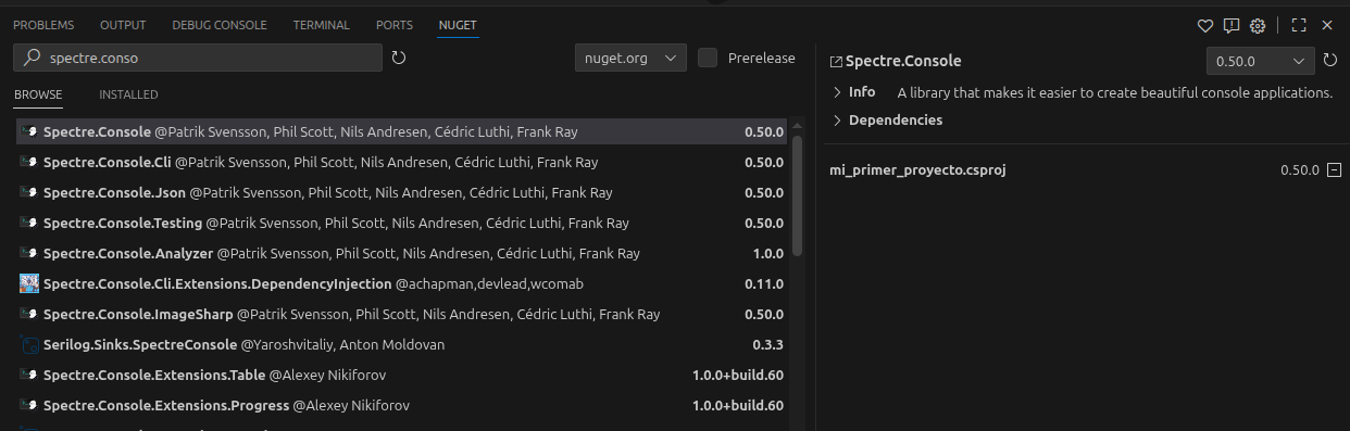 Extensión VSCode para la gestión de librerías de c#